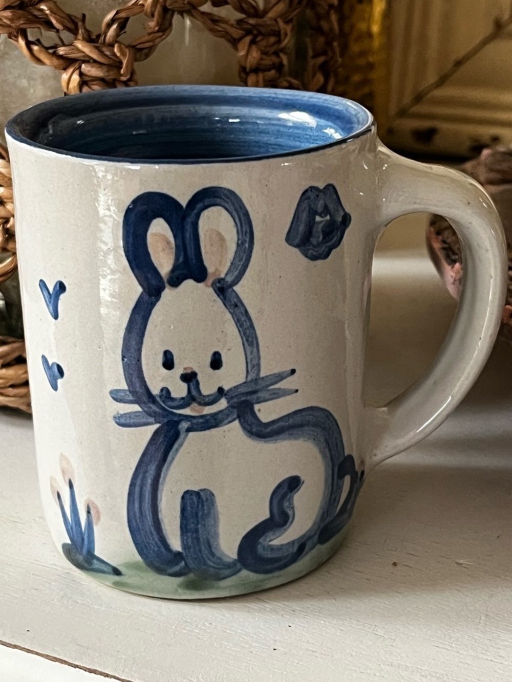 M A Hadley Hand-Painted Bunny Pottery Mug